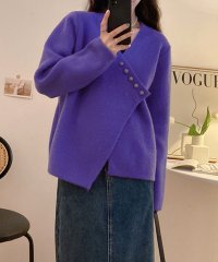 Amulet/アミュレット Amulet アシンメトリーニットセーター レディース 10代 20代 30代 韓国ファッション 春 秋 冬 カジュアル 可愛い 白 無地 トップ/505812338