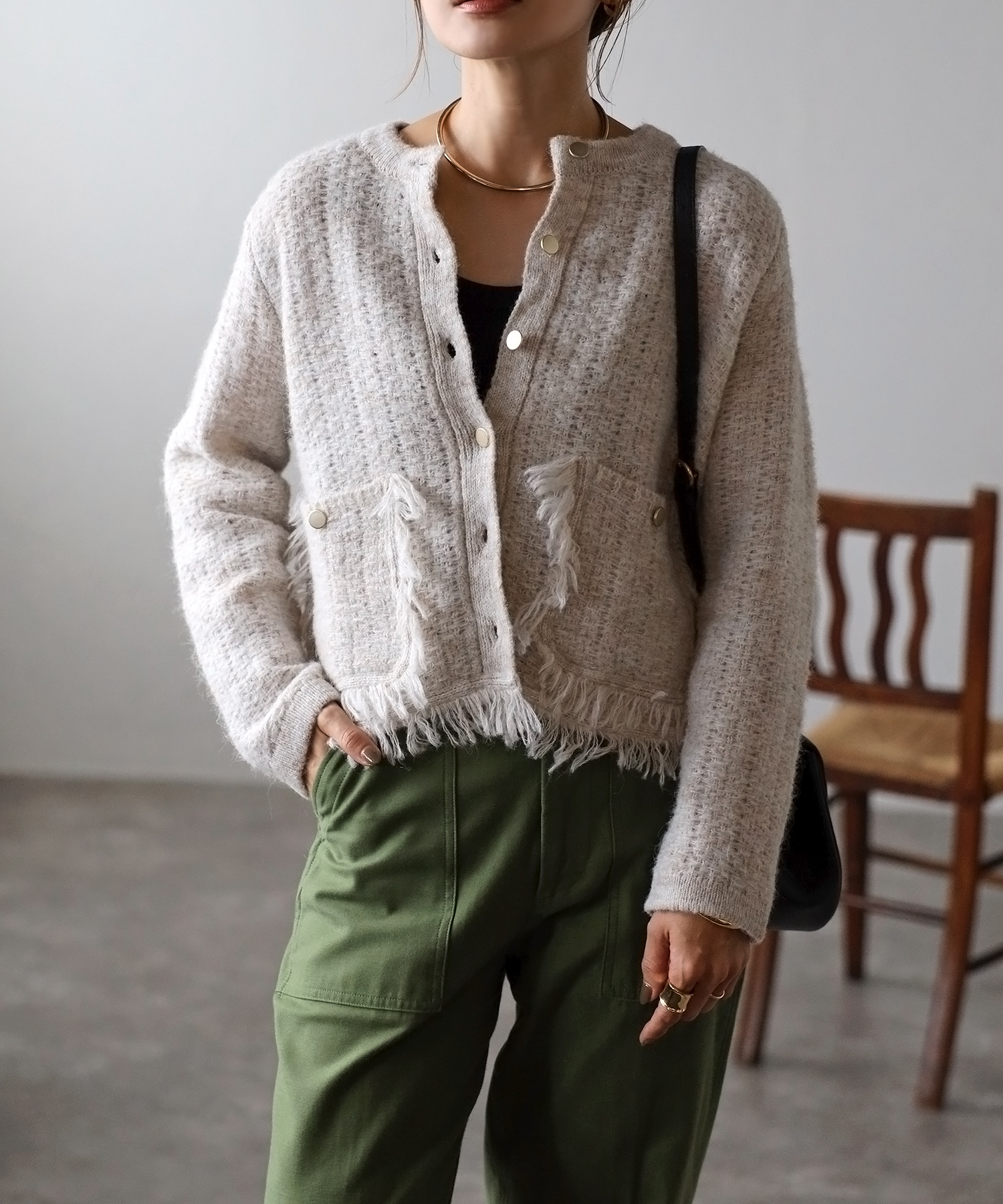 ボンジュールサガン BONJOUR SAGAN アゼフリンジニット