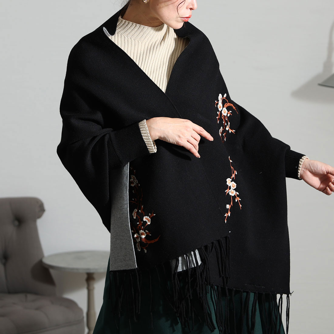 Lisette エシャルプ・フラワー　リネン　ストール 934be12a0ce8721a75c990a7c2e9e2