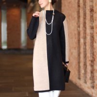 Sawa a la mode/サワアラモード Sawa a la mode モードに決まるバイカラー日本製ニットチュニック/505824797