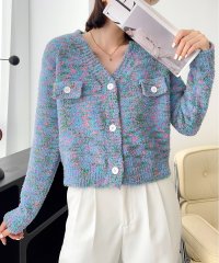 MAISON BREEZE/【MAISON BREEZE】スペースダイ ショート丈 ニット カーディガン 長袖 クロップド丈 Vネック KNF049/505818635