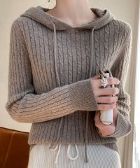Amulet/アミュレット Amulet フード付きケーブル編みニット レディース 10代 20代 30代 韓国ファッション 秋 冬 カジュアル 可愛い トップス シンプル /505834126