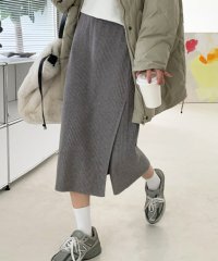 Amulet/アミュレット Amulet ロングスリットニットスカート レディース 10代 20代 30代 韓国ファッション 春 秋 冬 カジュアル 可愛い ボトムス 無地 /505834132