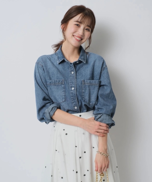 ジャスグリッティー JUSGLITTY クロップドデニムシャツ