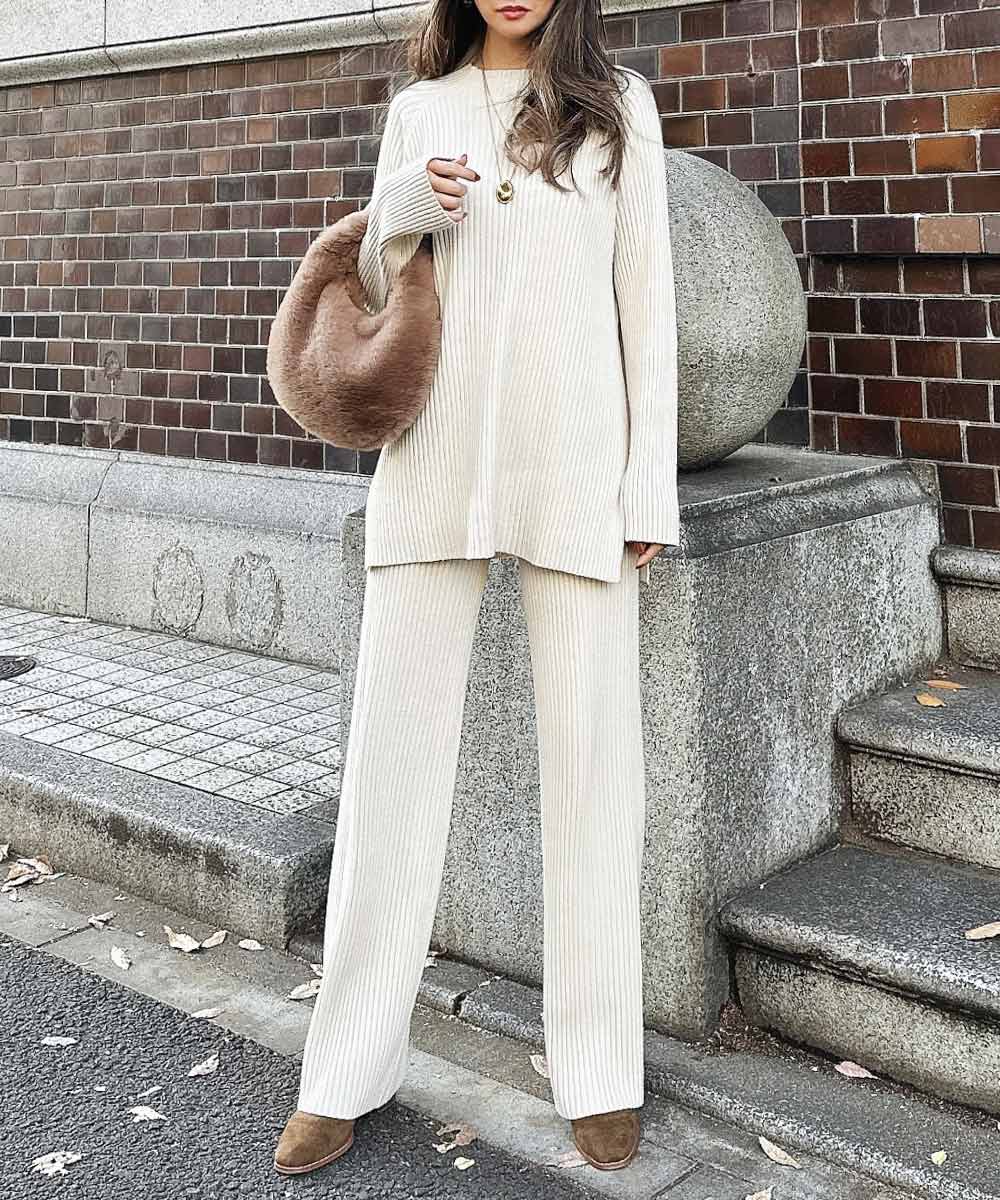 割引価格 esutoreja☆ハイネックリブニットセットアップ ベージュ トップス