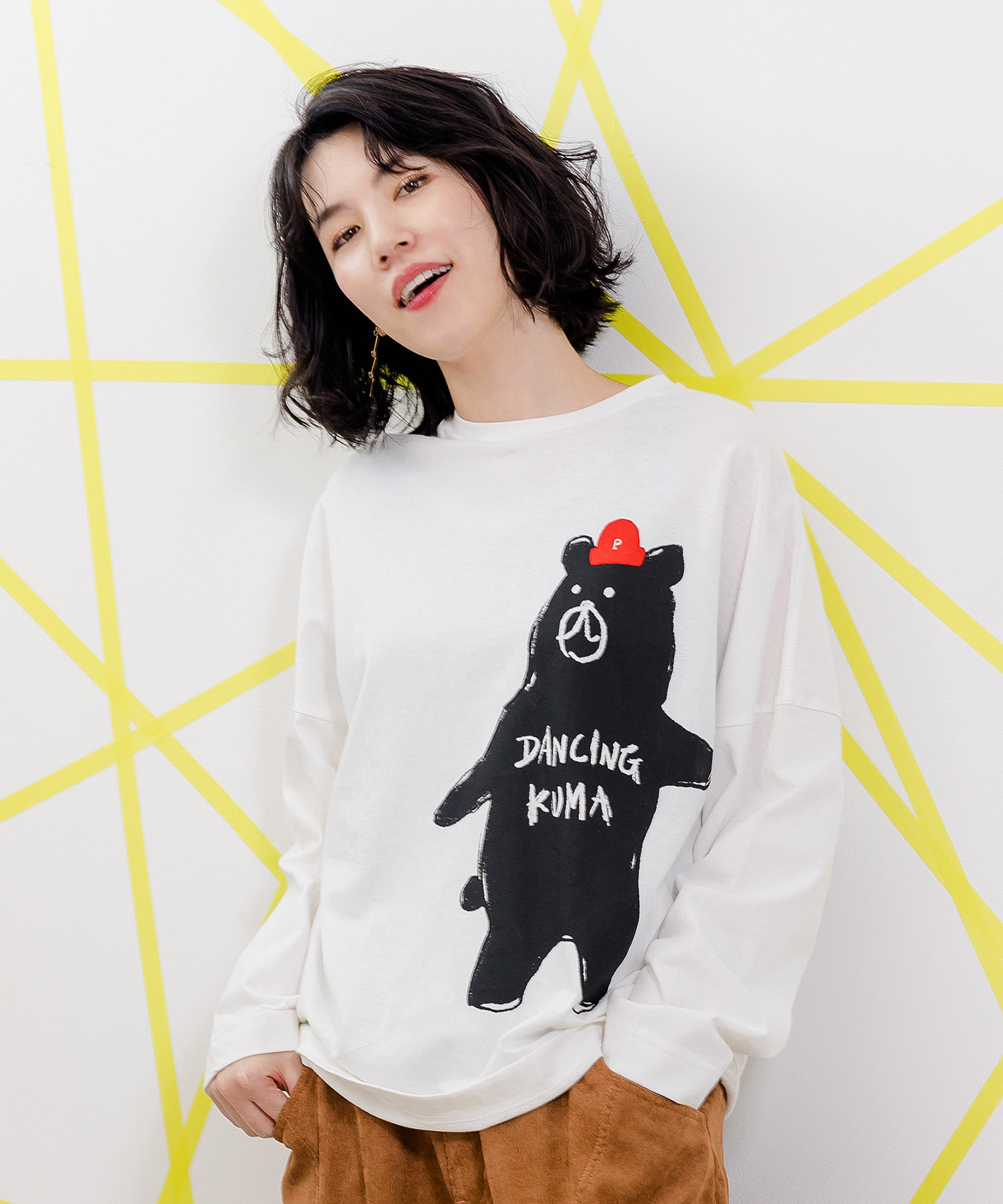 セール】ダンシングクマプリント ロングスリーブTシャツ