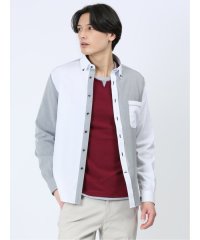 m.f.editorial/綿オックス×異素材切替 ボタンダウン長袖シャツ メンズ シャツ カジュアル トップス インナー ギフト プレゼント ライトアウター カーディガン アウター/505839570