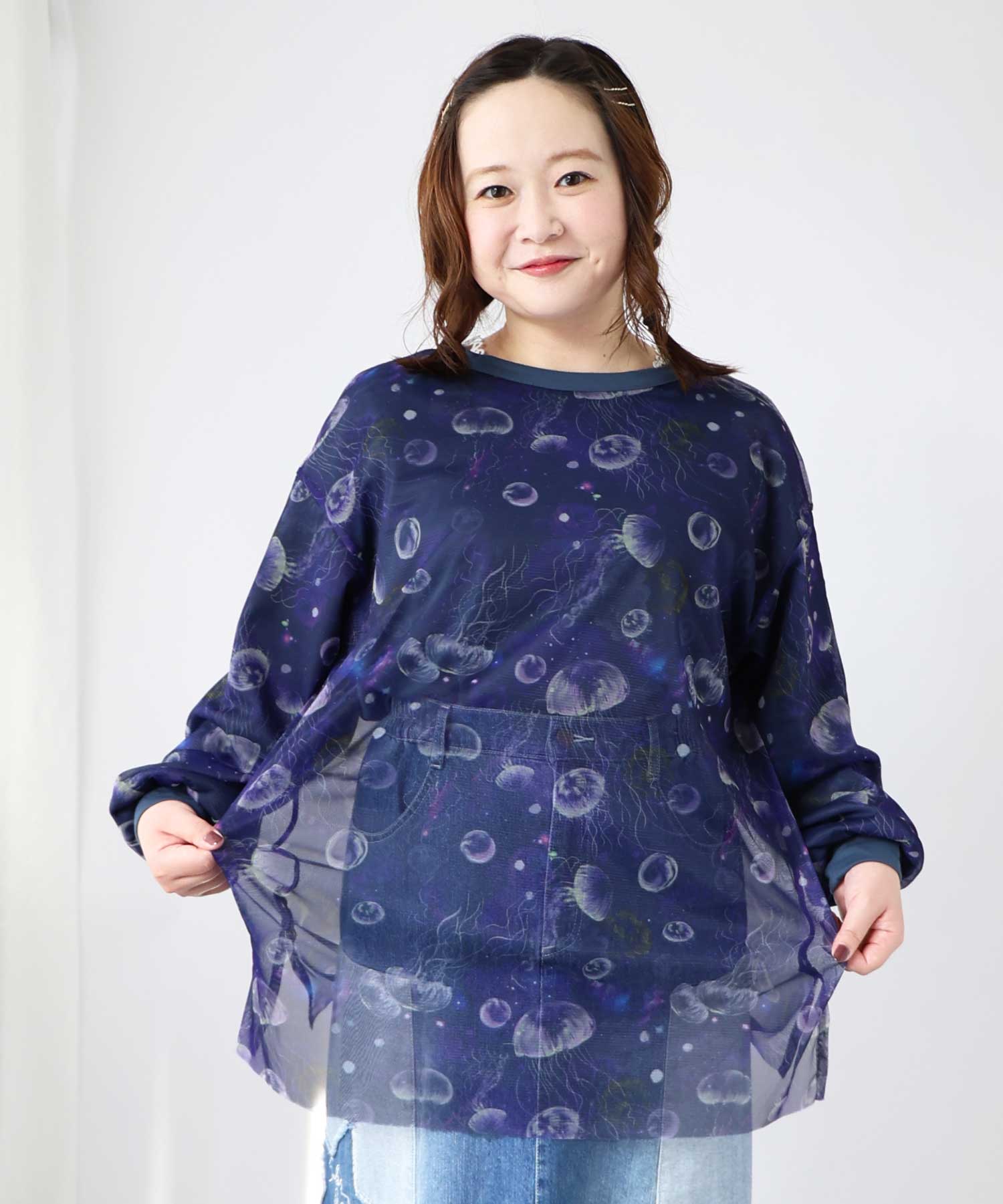 セール】スカラー ScoLar 花宇宙×クラゲ柄 ソフトチュール重ね
