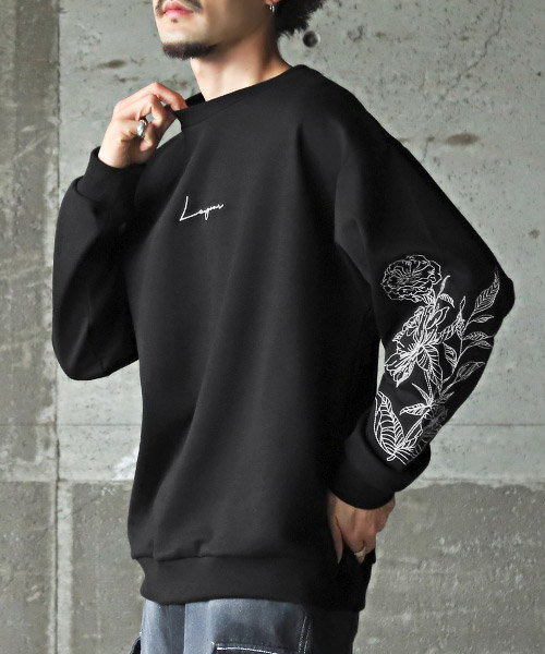 ラグスタイル LUXSTYLE フラワー袖刺繍クルーネックトレーナー ラグスタイル LUXSTYLE フラワー袖刺繍クルーネックトレーナー