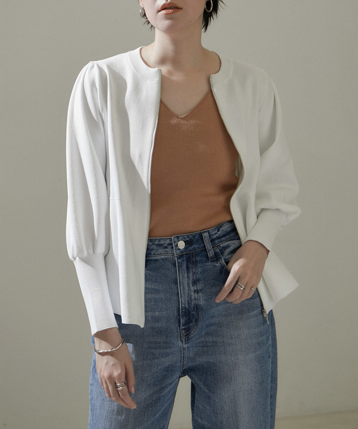 値下げ！新品★サロン アダムエロペ ジップペプラムカーディガン セール 30%OFF】【WEB限定】ジップペプラムカーディガン【洗える