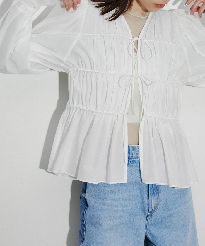 【ADAM ET ROPE】ウエストシェイプギャザーシャツ セール】【再入荷・サステナブル・WEB限定色】ウエストシェイプ