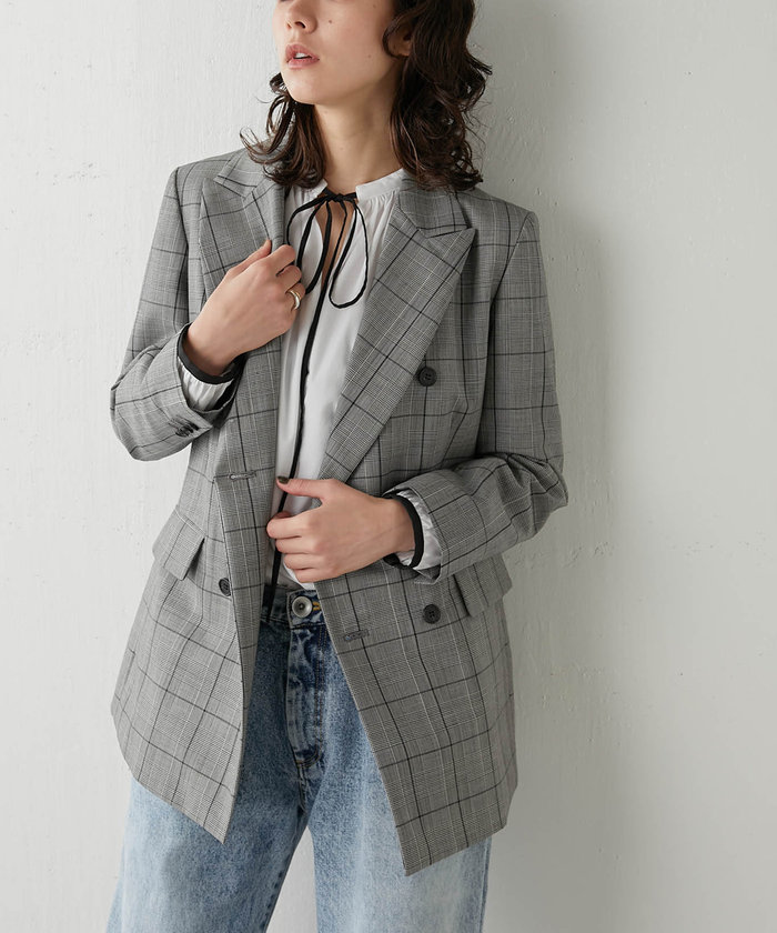 Whim Gazette 2023AW ダブルチェックジャケット F グレー Whim Gazette 2023AW ダブルチェックジャケット F グレー - メルカリ