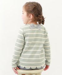 裾スカラップ 先染めボーダー  ストレッチ 長袖Tシャツ 子供服 キッズ ベビー 女の子 トップス 長袖Tシャツ ロンT 