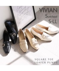 Vivian/スクエアトゥバックルベルトローファーパンプス/505842032
