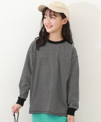 devirock/ボーダー ビッグシルエット 袖リブ 長袖Tシャツ 子供服 キッズ ベビー 男の子 女の子 トップス 長袖Tシャツ ロンT 綿100% 親子リンク 親子コーデ リ/505858209