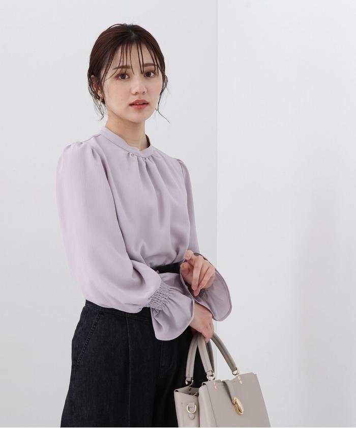 驚きの値段で セール】スタンドネック楊柳ブラウス WEB限定カラー：ブルー トップス