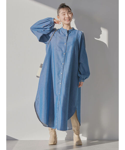 【極美品】 アナイ ライトデニムシャツフレアワンピース インディゴ ベルト 麻混 ライトデニムシャツフレアワンピース | ANAYI/アナイ | 三越