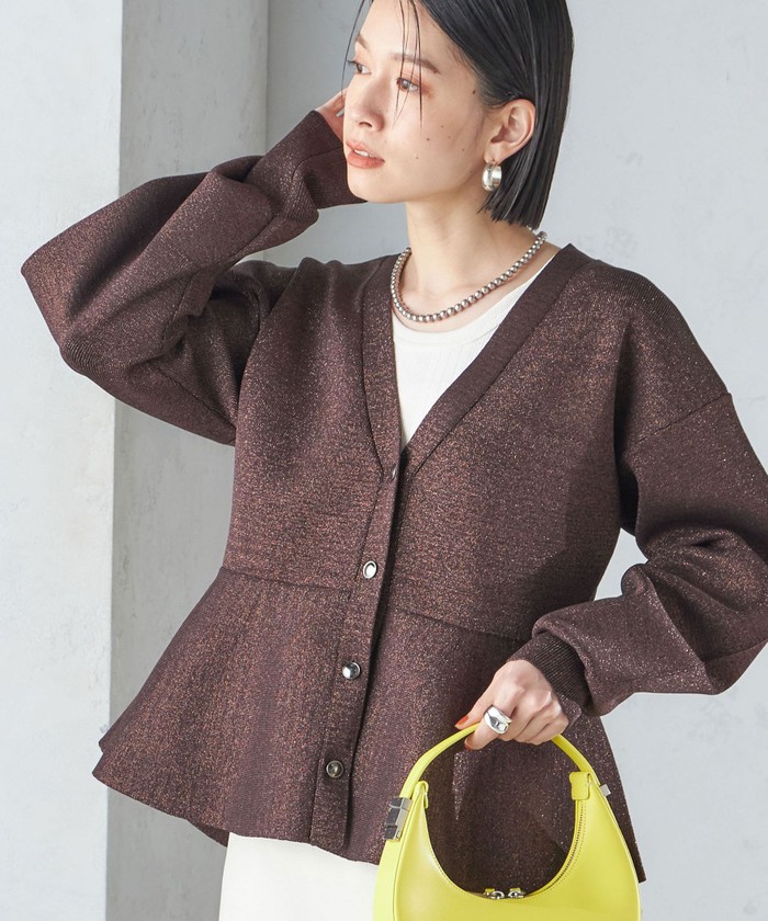 カーディガン * 「手洗い可能」ラメ ペプラム バナナ スリーブ カーディガン  レディース セール 40%OFF】* 〈手洗い可能〉ラメ ペプラム バナナ スリーブ