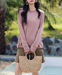 TeddyShop/テディショップ Teddyshop レディース水着 長袖ラッシュガード+ハーフパンツ+ビスチェ風ハイウエスト上下タンキニ 4点セット/505252894