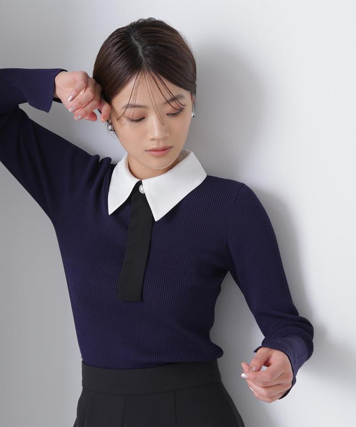 IENA - 美品 ボウタイリブニット ナチュラルベージュ リボンの