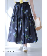 CAWAII/可憐な青い花のふんわりミディアムスカート/505863520