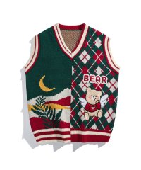 HOOK/フック HOOK 【HOOK】アシンメトリーベア刺繍Vネックニットベスト/505867222