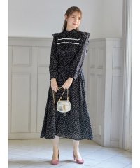 tocco closet/フリル付きウエストシャーリングドットワンピース/505860273