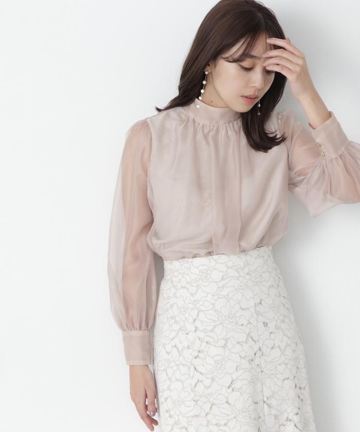 ハイネックボリュームシアーブラウス 24SS(505879835