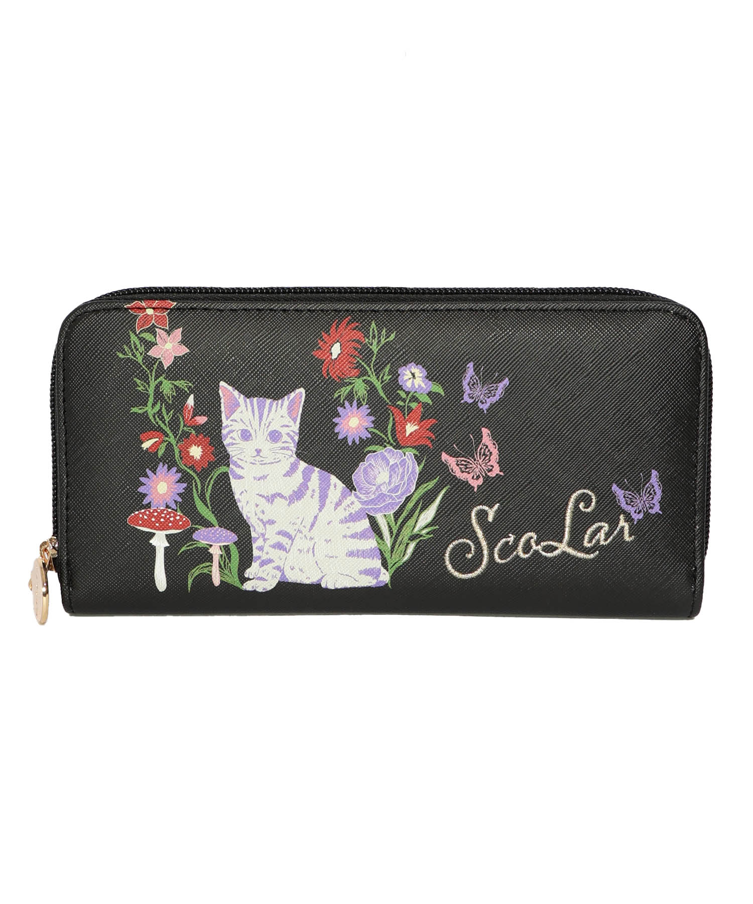 スカラー ScoLar ネコ花刺繍ラウンド長財布(505880524