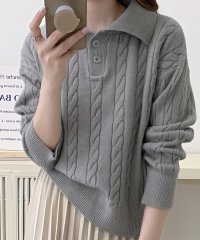 Dewlily/デューリリー Dewlily ケーブル編みポロシャツ風ニット レディース 10代 20代 30代 韓国ファッション カジュアル 秋 冬 無地 シンプル 可愛い /505881135