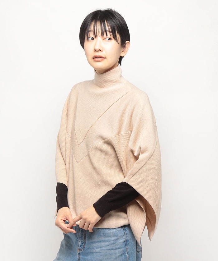ミス ジェイ MISS J 配色バルーンスリーブニットプルオーバー （ベージュ） ミス ジェイ MISS J 配色バルーンスリーブニットプルオーバー