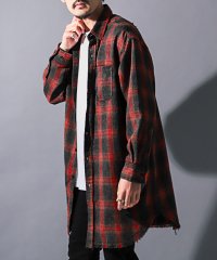 LUXSTYLE/ダメージ加工オンブレチェックシャツ/長袖シャツ メンズ チェックシャツ オンブレチェック ロング丈/505895992