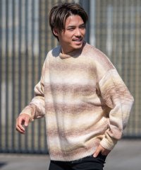 CavariA/キャバリア CavariA CavariA ヤーン天竺グラデボーダーオーバーサイズクルー長袖ニット/505896833