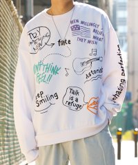 1111clothing/◆タギング グラフィック スウェット◆ オーバーサイズ スウェット メンズ ビッグシルエット トレーナー レディース 裏起毛 スエット 総柄 ロゴ イラスト 刺/505897733