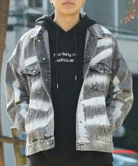 1111clothing/◆スプレー ワイド デニムジャケット◆ オーバーサイズ Gジャン メンズ ビッグシルエット デニムジャケット レディース ジージャン 短め 総柄 ゆったり ジャ/505897739