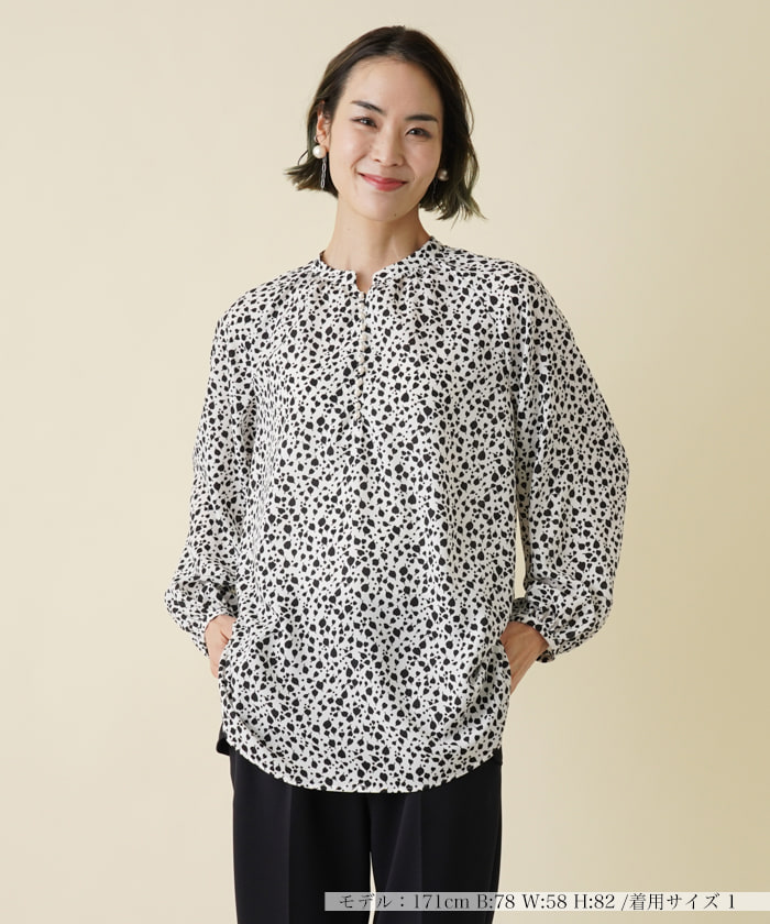 【NEMIKA/ネミカ】長袖シャツ　ブラウス　パール　ボウタイ　コットン　洗える NEMIKA/ネミカ】長袖シャツ ブラウス パール ボウタイ コットン