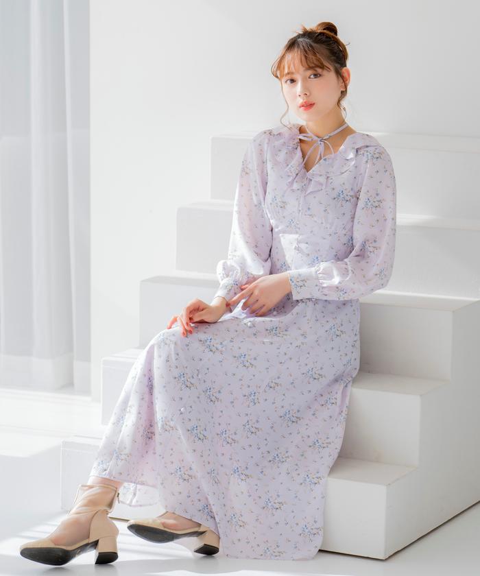 セール】フリルカラーフラワープリントワンピース(505899071) | ウィルセレクション(WILLSELECTION) - d fashion