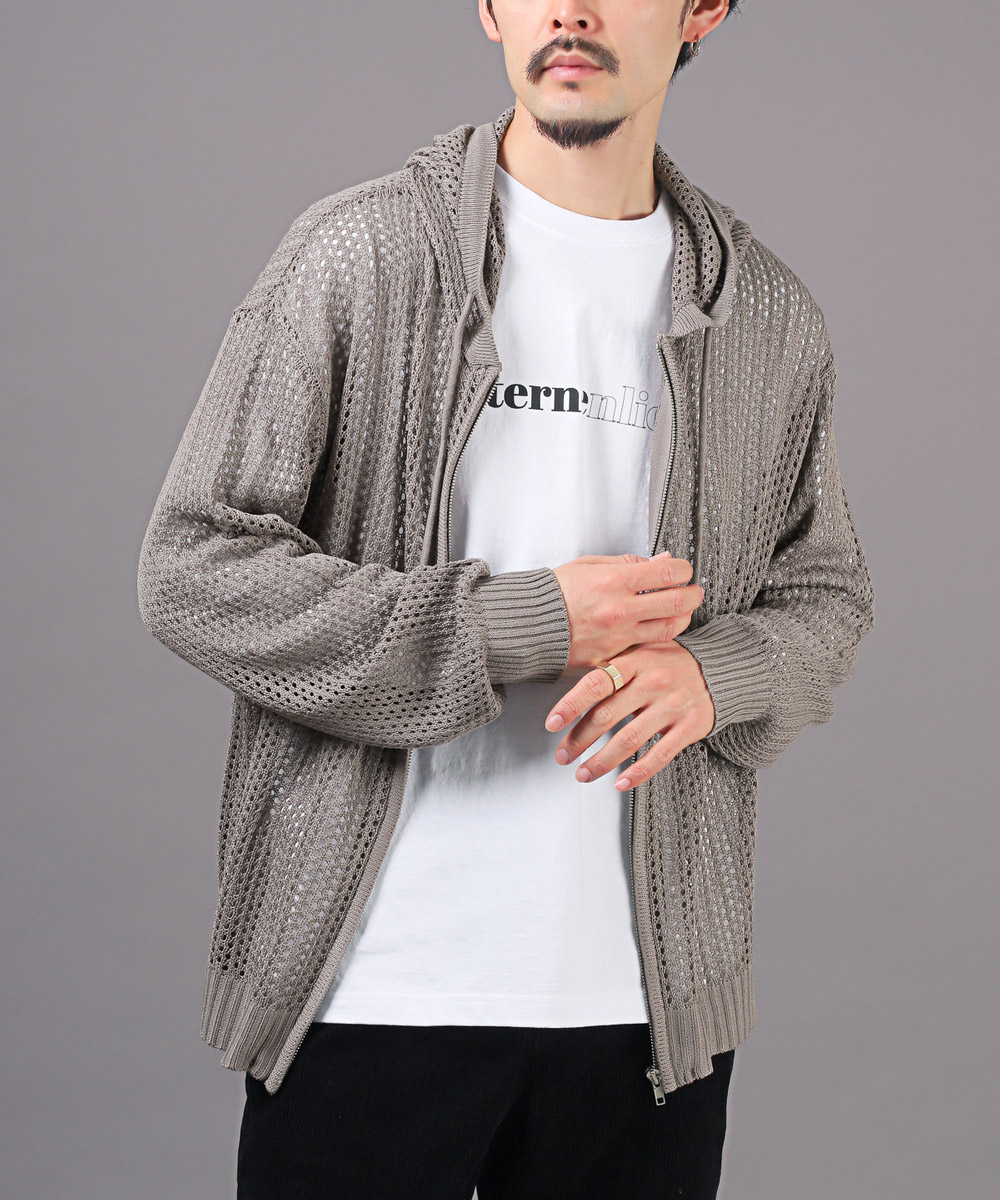 ラグスタイル LUXSTYLE メッシュニットジップアップパーカー