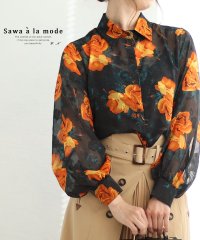 Sawa a la mode/レディース 大人 上品 艶やかなオレンジの花咲くシアーブラウス/505910309