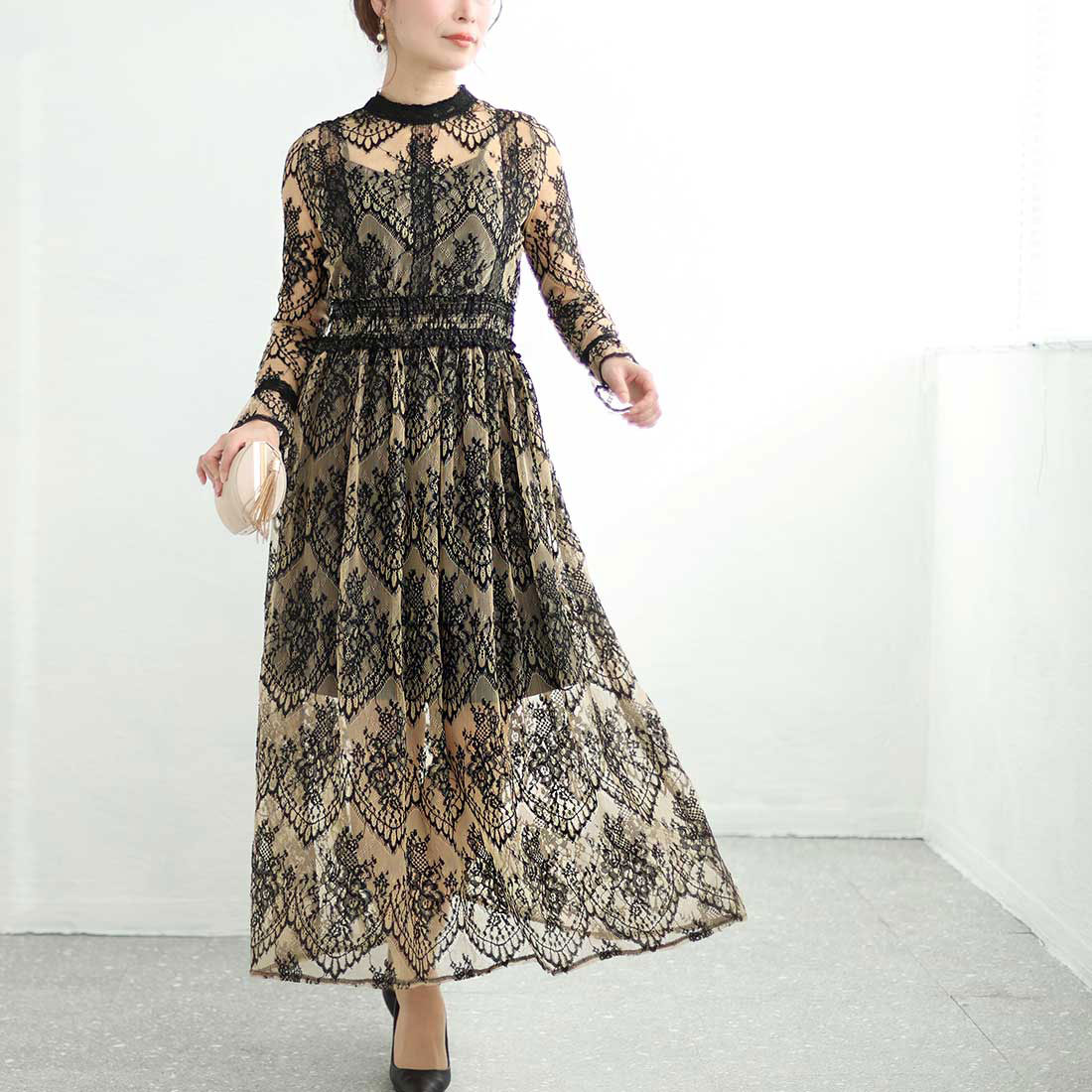 【新品未使用品】サワ　ア　ラ　モード　ダマスク柄　ワンピース　ドレス サワアラモード Sawa a la mode ダマスク柄レースが美しいロング