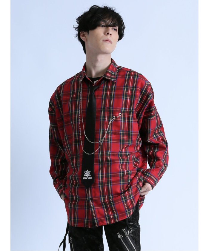 新品 psycho nationサイコネーション チェーン付き長袖シャツ 白