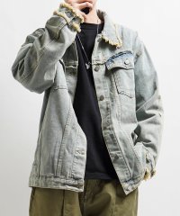 1111clothing/◆ダメージ/フリンジ加工 オーバー デニムジャケット◆ オーバーサイズ ジージャン メンズ ビッグシルエット Gジャン レディース デニムジャケット アウター /505913895