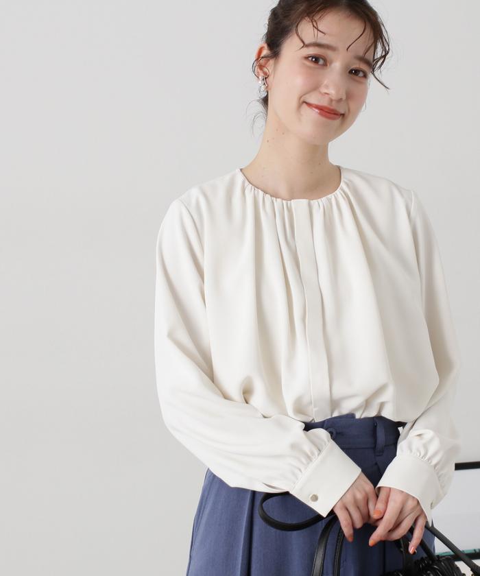 福袋 バースデイ セール 50%OFF】デコルテギャザーとろみブラウス(505879878 シャツ+ブラウス(長袖+七分)