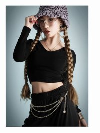bombshell/ボムシェル bombshell 長袖カットソー シンプル 無地 ショート丈 長袖 トップス へそ出し Vネック クロップド丈 合わせやすい インポート Bbom/505914735