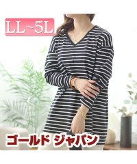 GOLD JAPAN/大きいサイズ レディース ビッグサイズ Vネックボーダー柄ロングTシャツ/505916272