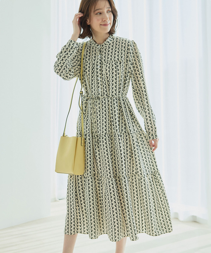 【近年デザイン】LEONARD FASHION Iラインワンピース　未使用品 近年美品 LEONARD レオナール カンカン ストレッチ ワンピース