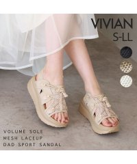 Vivian/厚底メッシュレースアップダッドスポーツサンダル/505175008