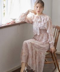 tocco closet/前後２ＷＡＹボウタイりぼん付きラッフルスリーブシアーフラワーラメプリントワンピース/505913451