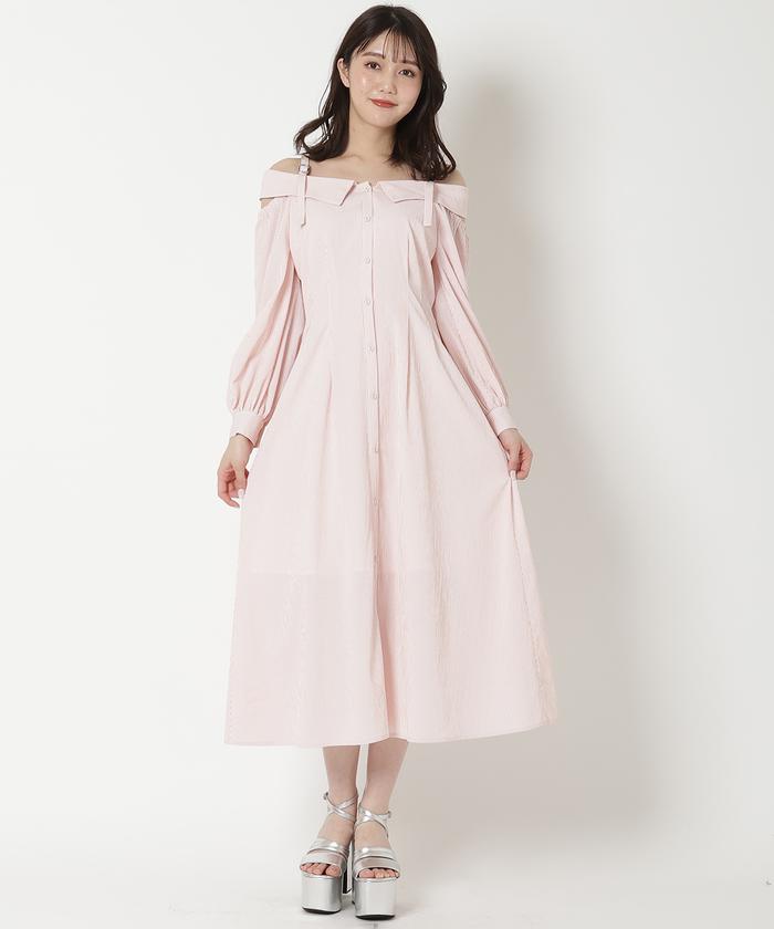 セール 40%OFF】肩あきストライプシャツワンピース(505928875 セール 40%OFF】肩あきストライプシャツワンピース(505928875