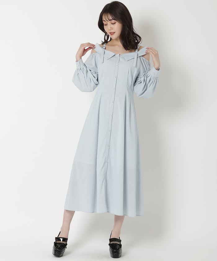 セール 40%OFF】肩あきストライプシャツワンピース(505928875 セール 40%OFF】肩あきストライプシャツワンピース(505928875